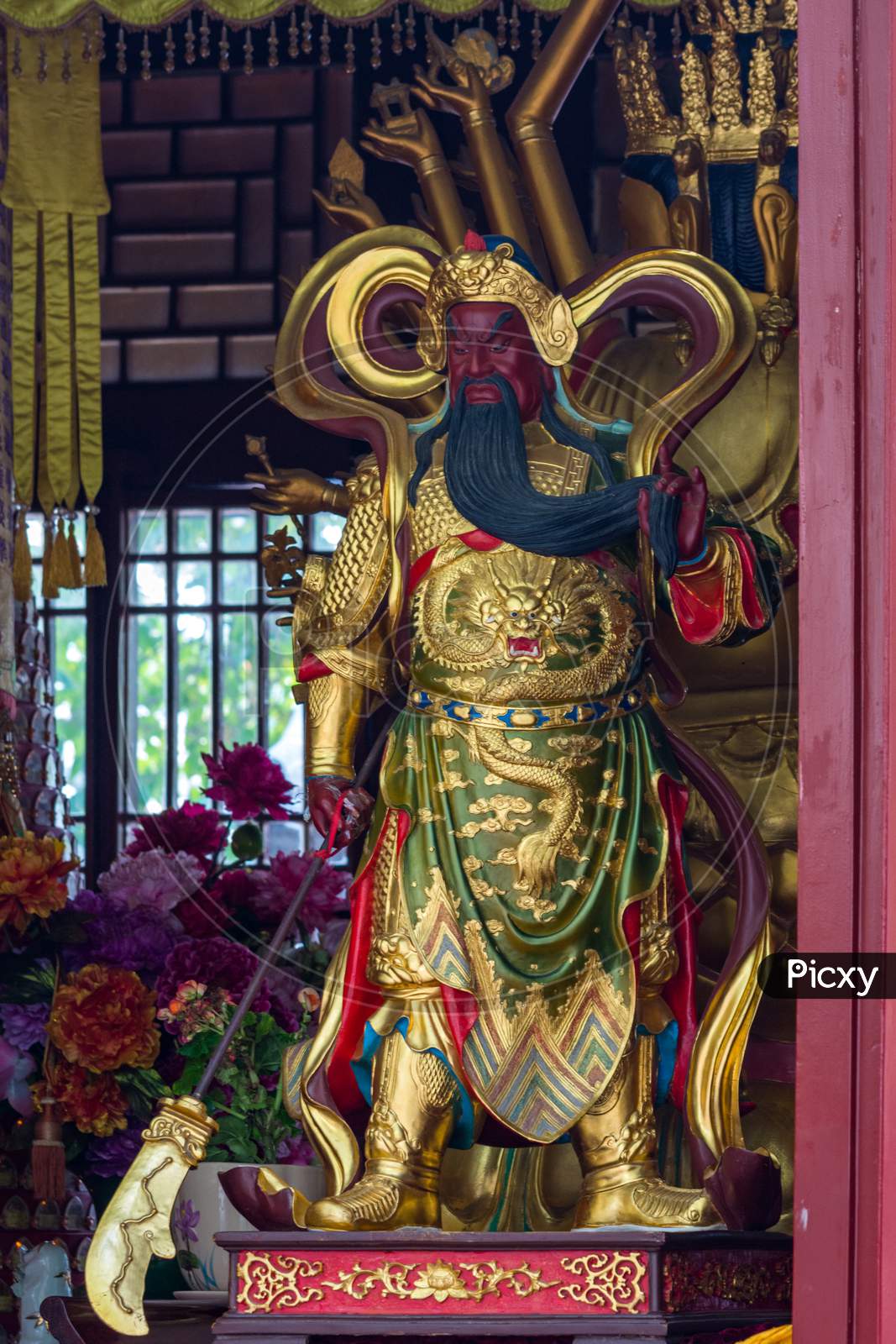 Statue Of Guan Yu At The Eight Great Temples Buddhist Complex In Beijing, China