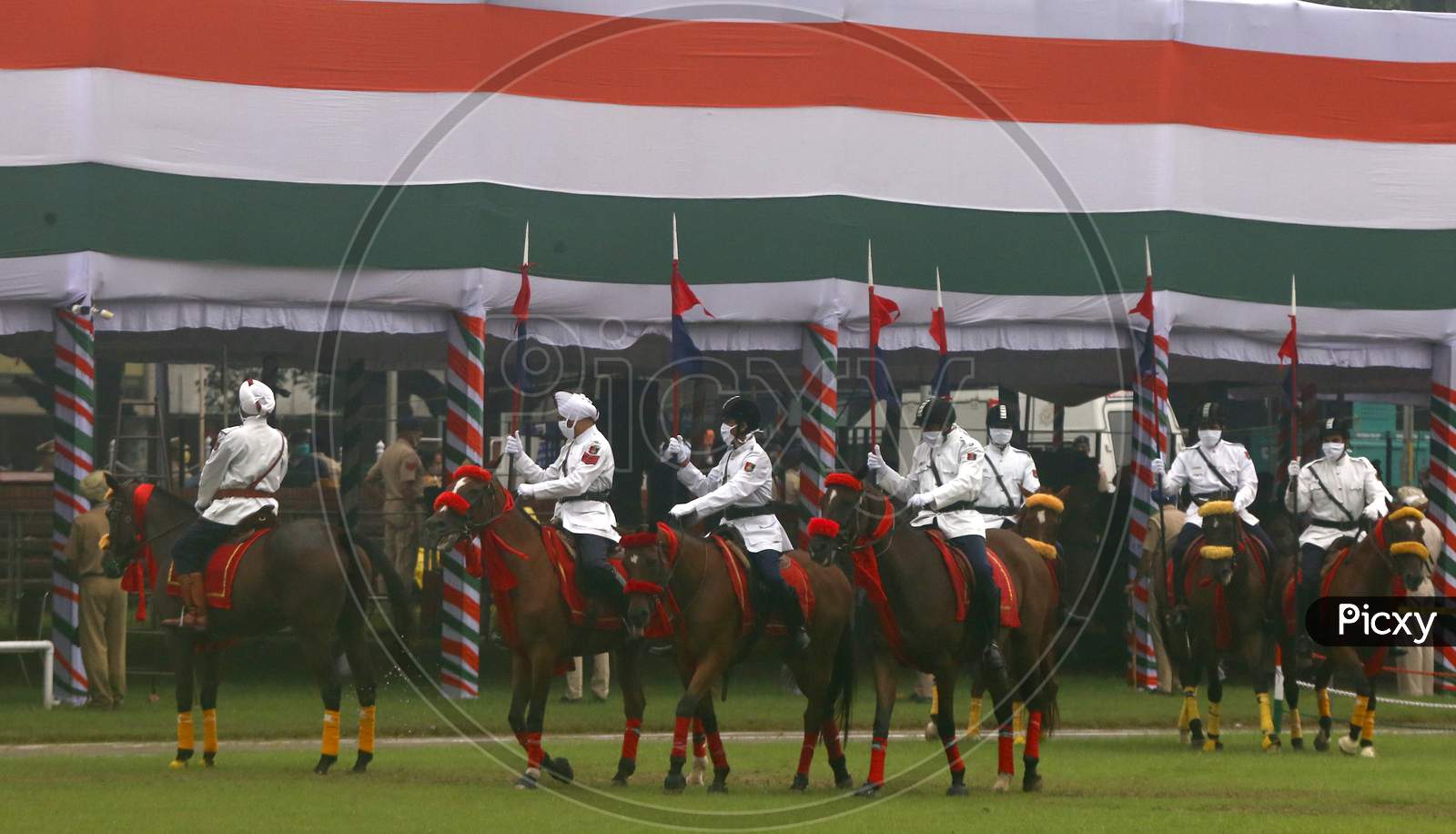 Policemen take part in  full dress rehearsal ahead of India's 74th  Independence day in Chandigarh August 13, 2020