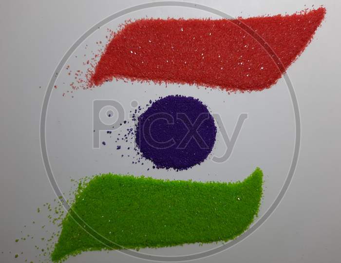 Orange And Green Color Powder Splash. Concept For India Independence Day, 15Th Of August.