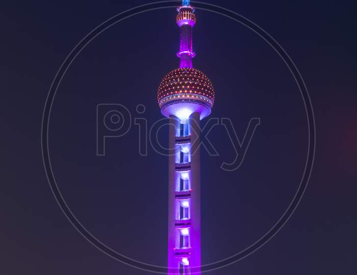Night View Of Oriental Pearl Tower In Pudong New Area In Shanghai