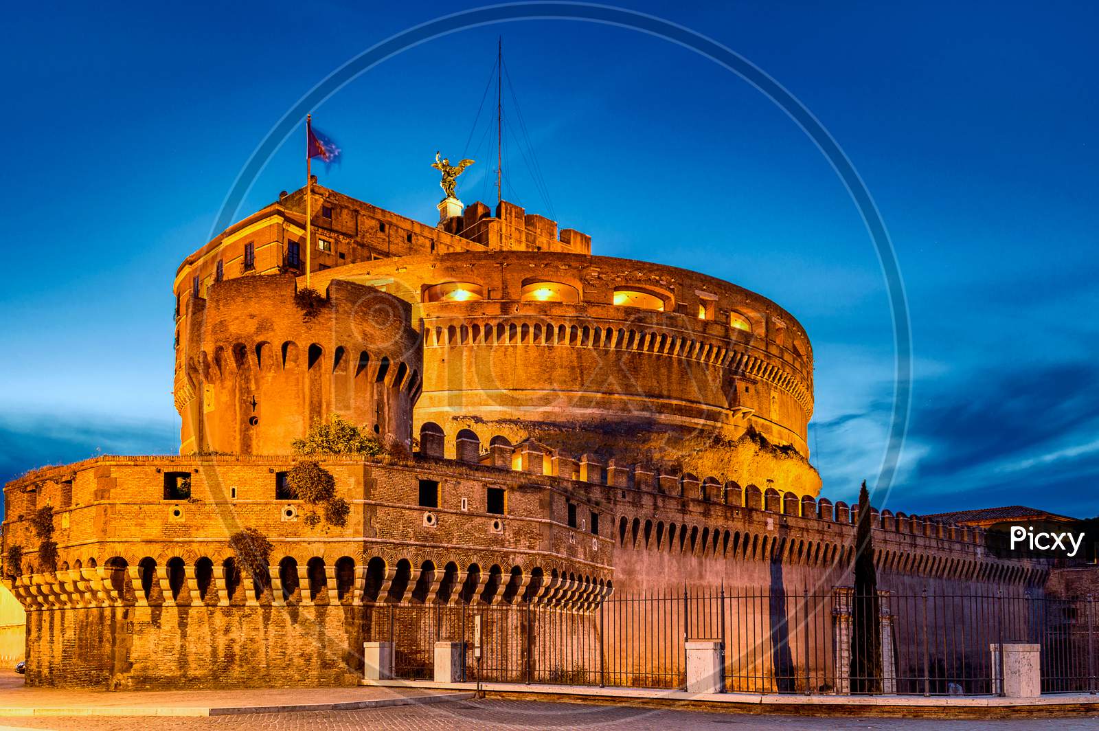 Mausoleum Of Hadrian, Castel Sant Angelo In Rome During An Evening Blue Hour