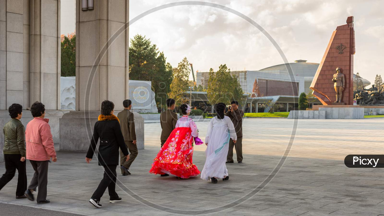 North Korean Wedding Procession Enters The Victorious War Museum Dedicated To The Korean War In Pyongyang