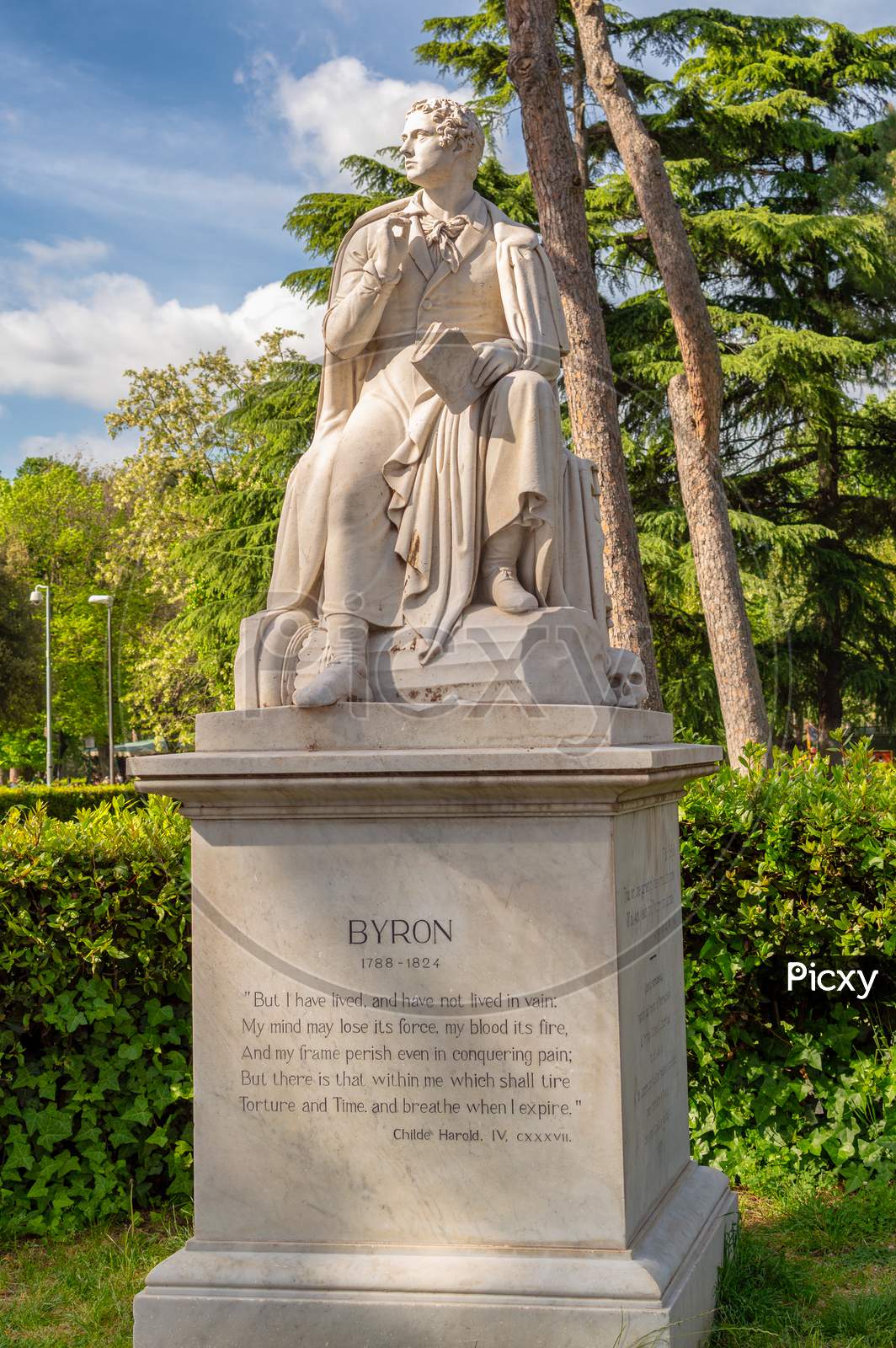 Monument To George Gordon Byron At The Villa Borghese Gardens In Rome, Italy