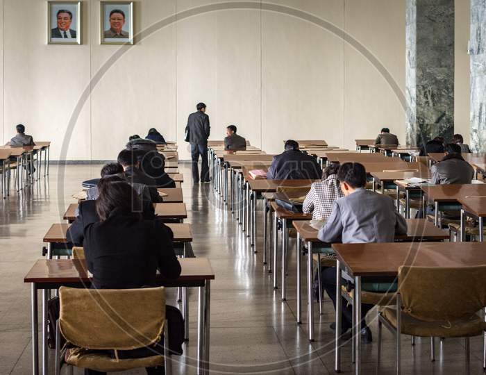 Students At The Grand People'S Study House In Pyongyang, North Korea