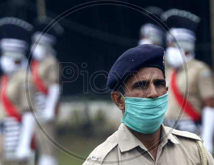 A Policeman stands guard during  full dress rehearsal ahead of India's 74th  Independence day in Chandigarh August 13, 2020