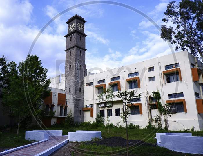 Beautiful View Of Library Clock Tower Building In Gulbarga University Campus