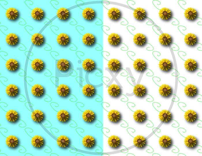 Sunflower Pattern In Blue And White Background In High QualitySunflower Pattern In Blue And White Background In High Quality