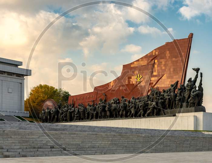 Bronze Statues At The Grand Monument On Mansu Hill In Pyongyang, North Korea
