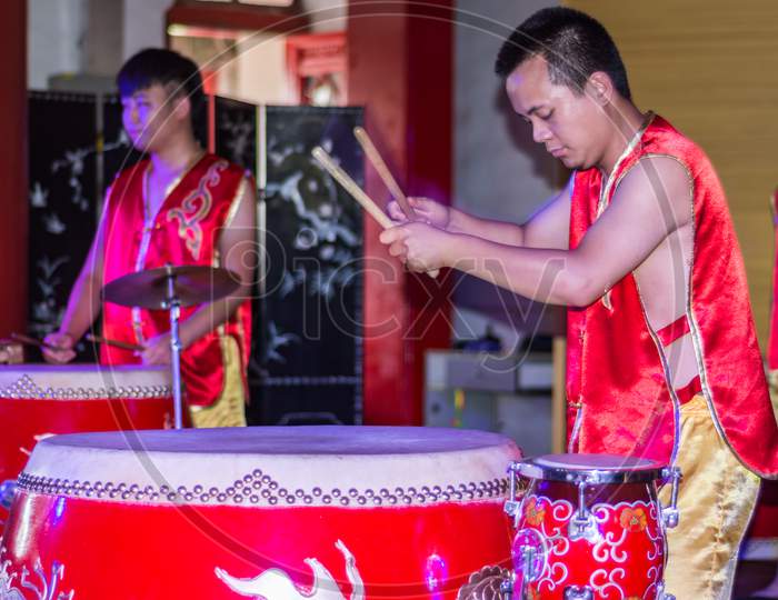 Drum Musical Performance In The Drum Tower In Xian, Shaanxi Province, China