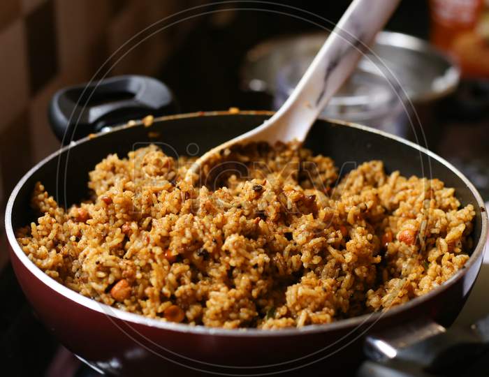 South Indian Rice Cooking In The Kitchen,