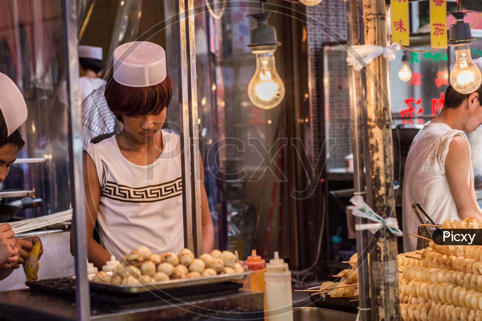 Street Vendors Selling Food In Muslim Quarter Of Xian, Shaanxi Province, China