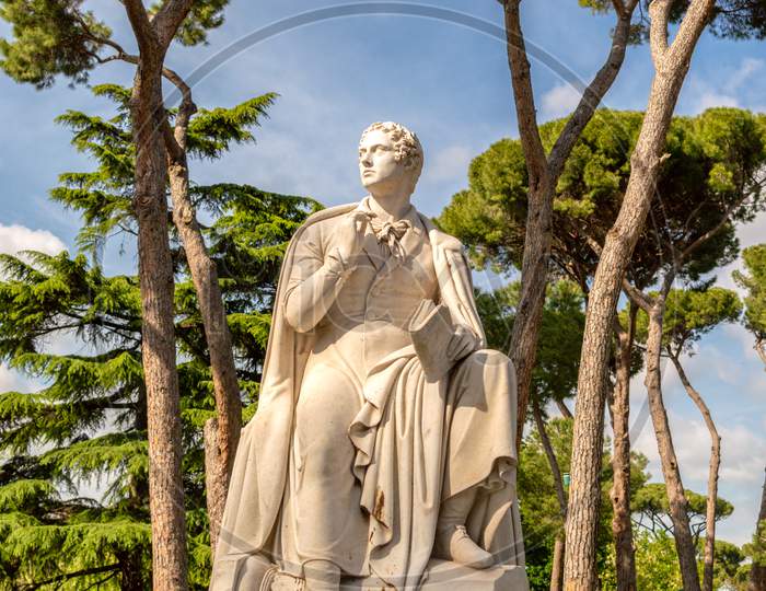 Monument To George Gordon Byron At The Villa Borghese Gardens In Rome, Italy