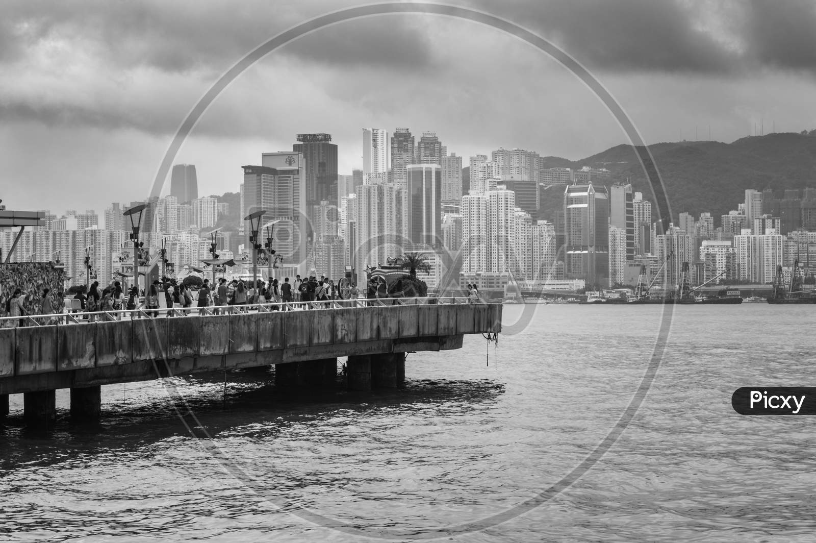 People View The Iconic Hong Kong City Skyline From Tsim Sha Tsui Promenade