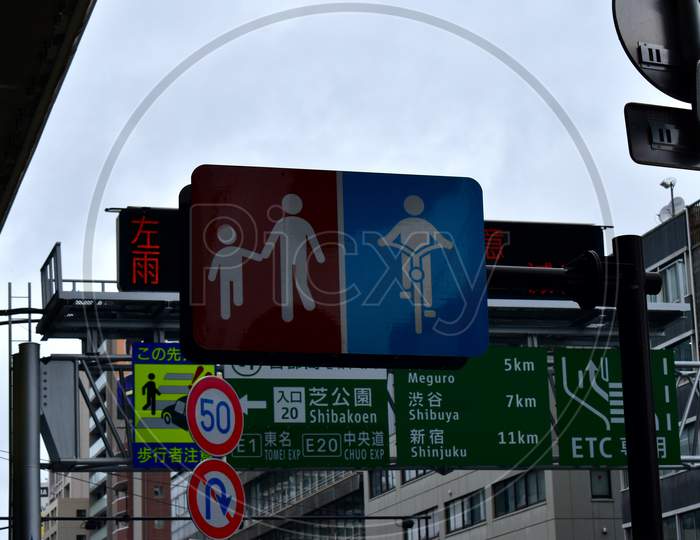 The interesting traffic signs of people in Tokyo Japan