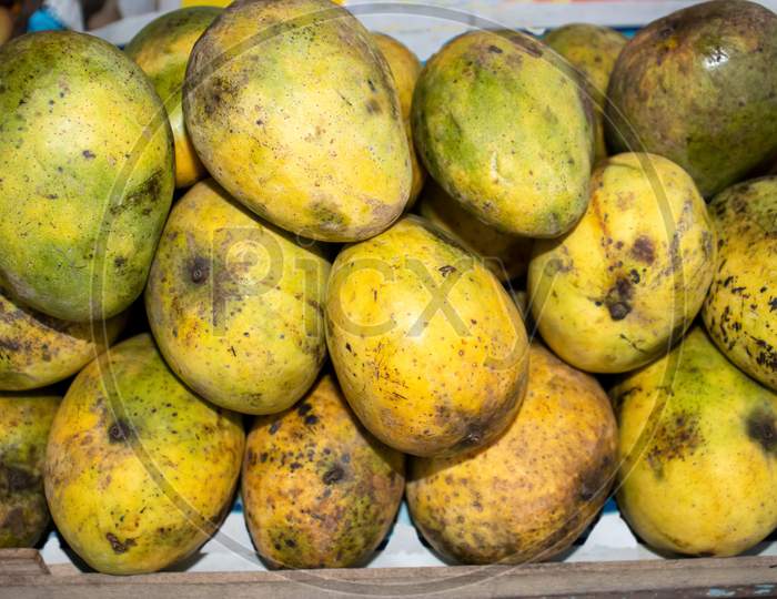 Ripe Mangoes Fruit In An Indian Fruits Stall For Selling