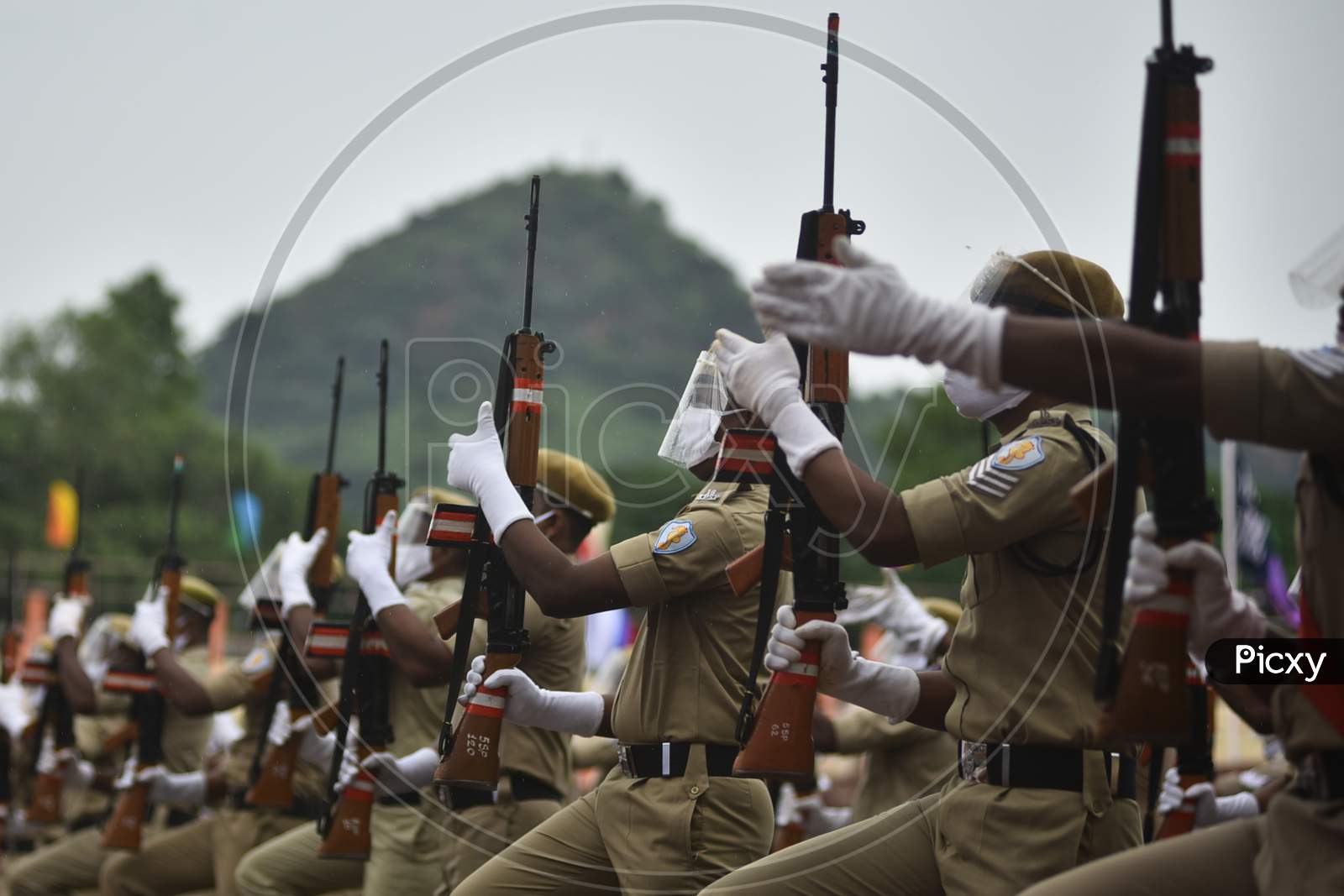 Police Personnel Rehearse For The Upcoming 74Th Independence Day Parade At Indira Gandhi Municipal Corporation Stadium, In Vijayawada, India, August 12, 2020.