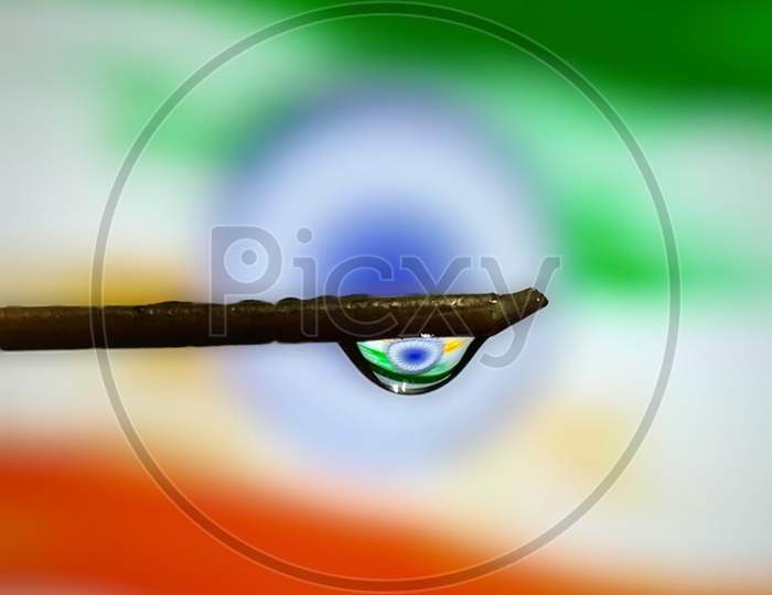 Indian Flag. Independence Day Special. Waterdrop Macro shot of Indian Flag.