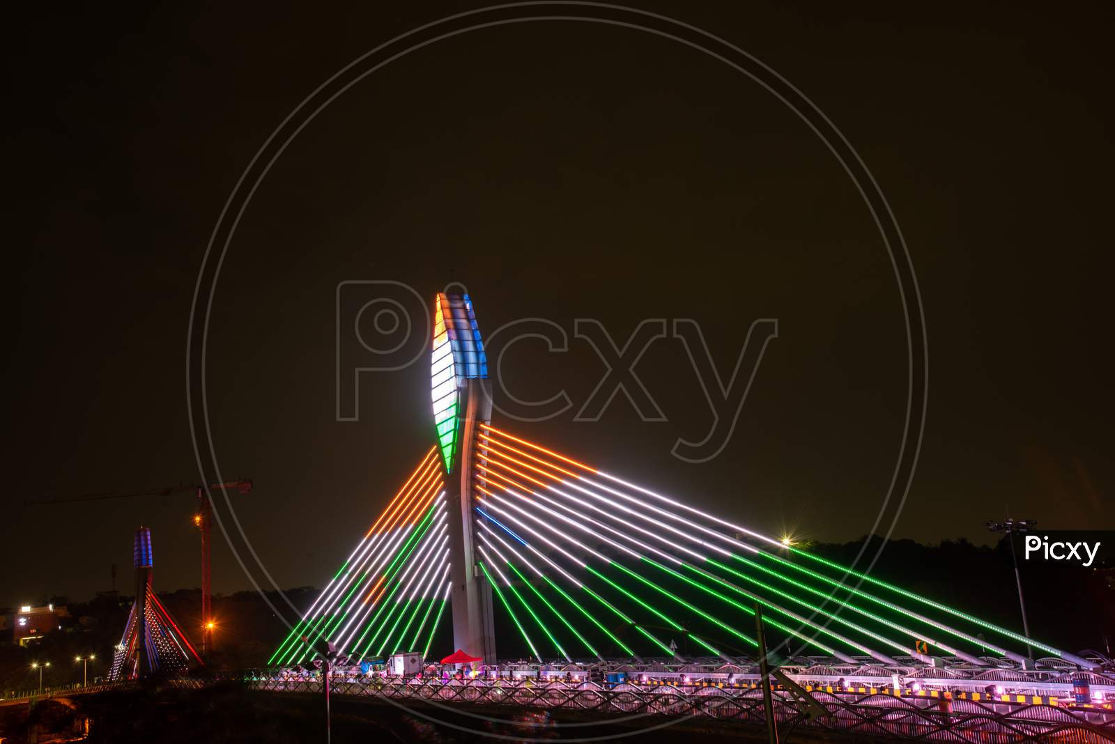 Durgam Cheruvu Cable bridge displaying Indian Tri Colours ahead of 74th Independence Day in Hyderabad, August 14, 2020