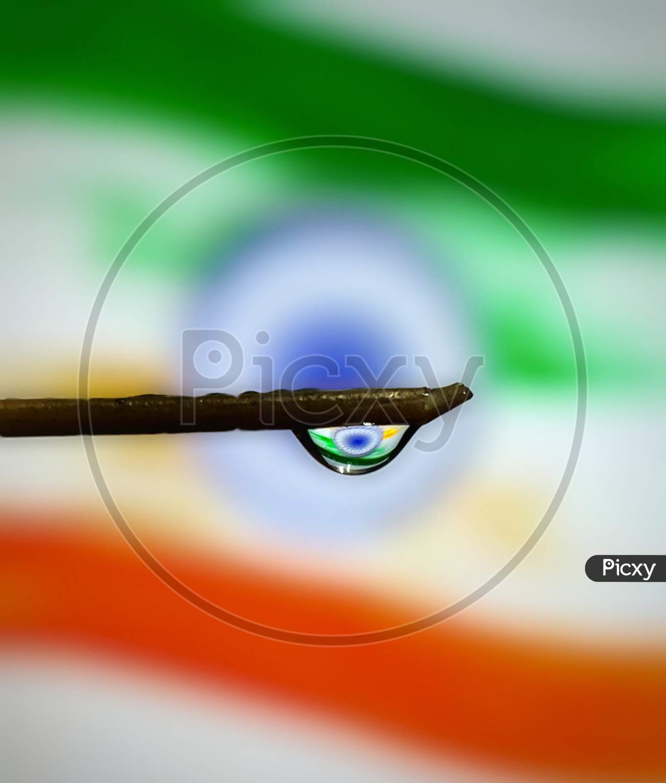 Indian Flag. Independence Day Special. Waterdrop Macro shot of Indian Flag.