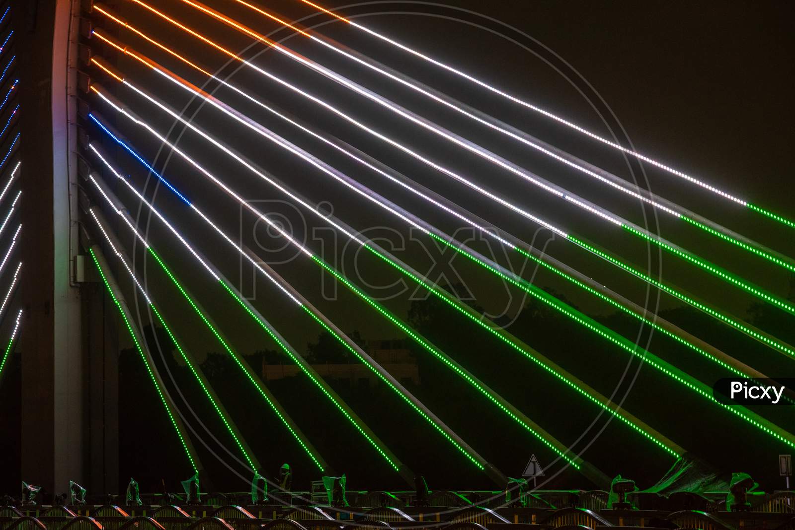 Durgam Cheruvu Cable bridge displaying Indian Tri Colours ahead of 74th Independence Day in Hyderabad, August 14, 2020