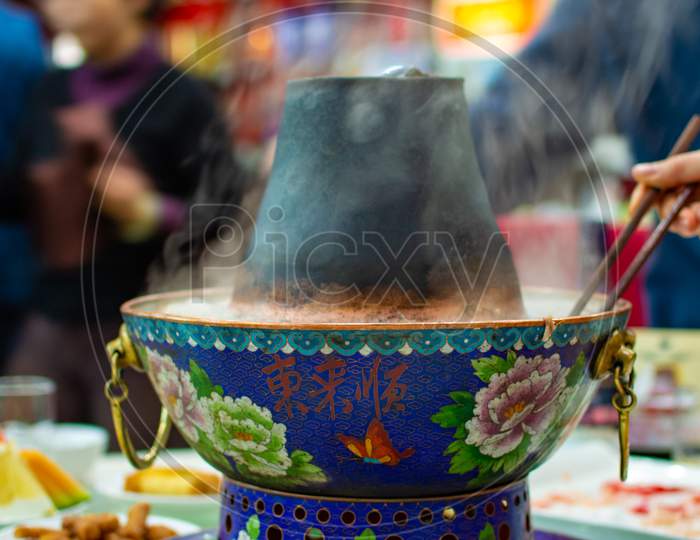 Traditional Beijing Style Chinese Coal-Heated Brass Hot Pot, China