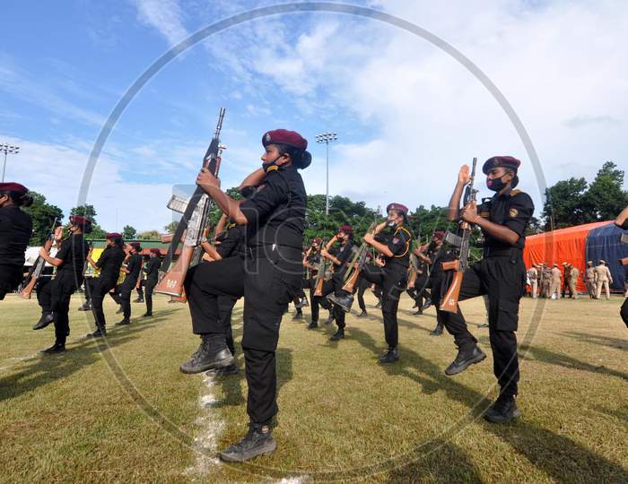 Assam Police Virangana Personnel During The Practice Of The Independence Day Parade In Guwahati On August 11, 2020.