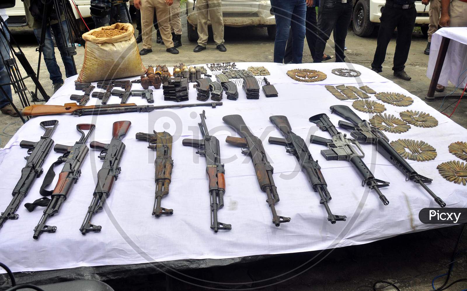 Police Displays Arms And Ammunition That Were Hidden Under The Ground At Udalguri District, At City Police Reserve In Guwahati, Friday, August 14, 2020.
