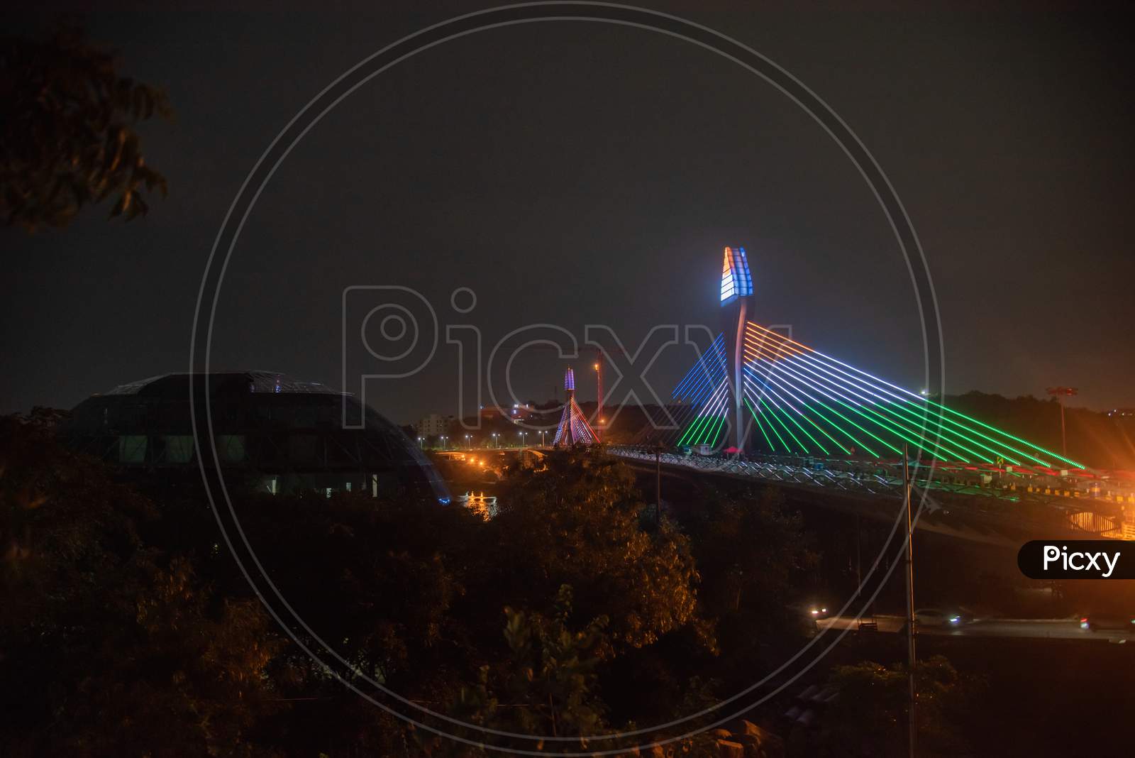 Durgam Cheruvu Cable Bridge getting final touches as the bridge is set to be open for Public use in a few days, August 14, 2020,Hyderabad.
