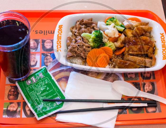 Set Meal At Yoshinoya, Fast Food Chain Of Gyudon Restaurants In Beijing, China