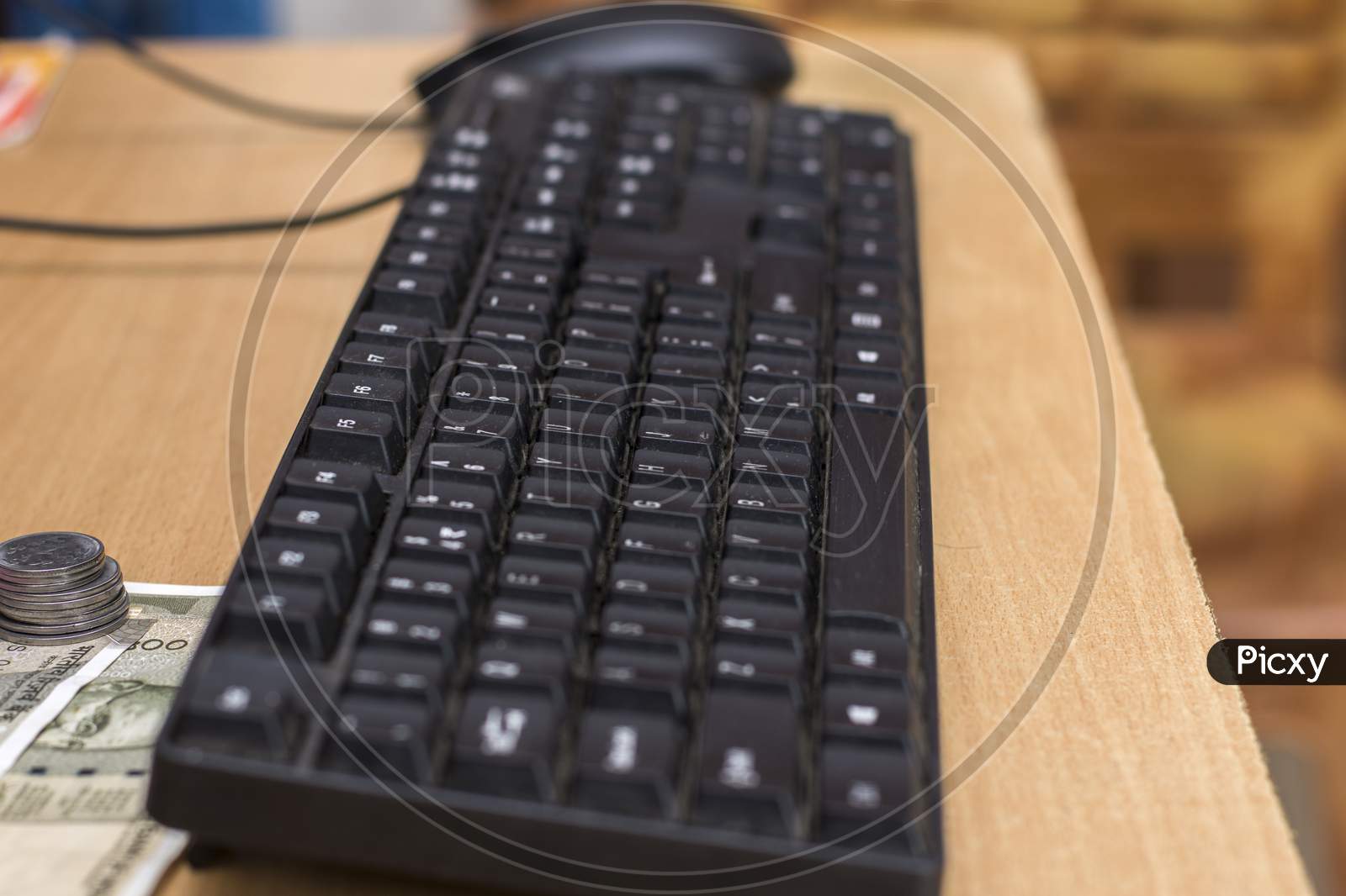 A Old Useful Black Keyboard With Mouse