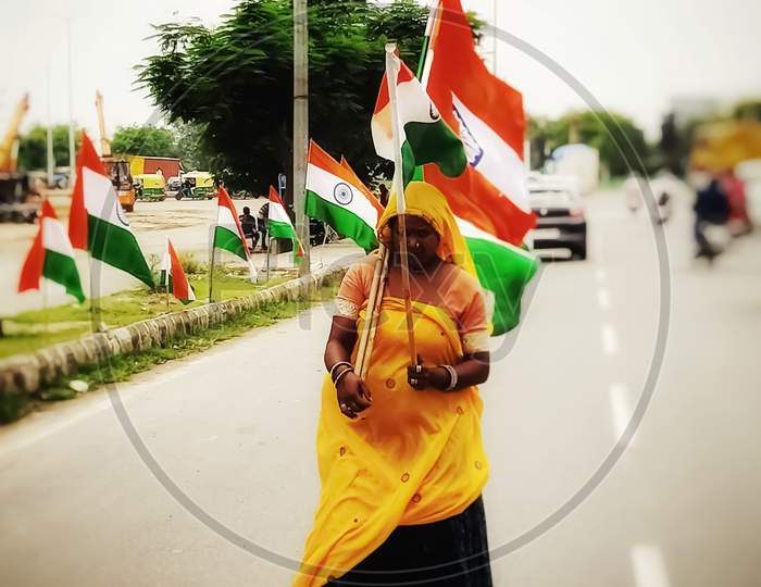 A lady with Indian flag