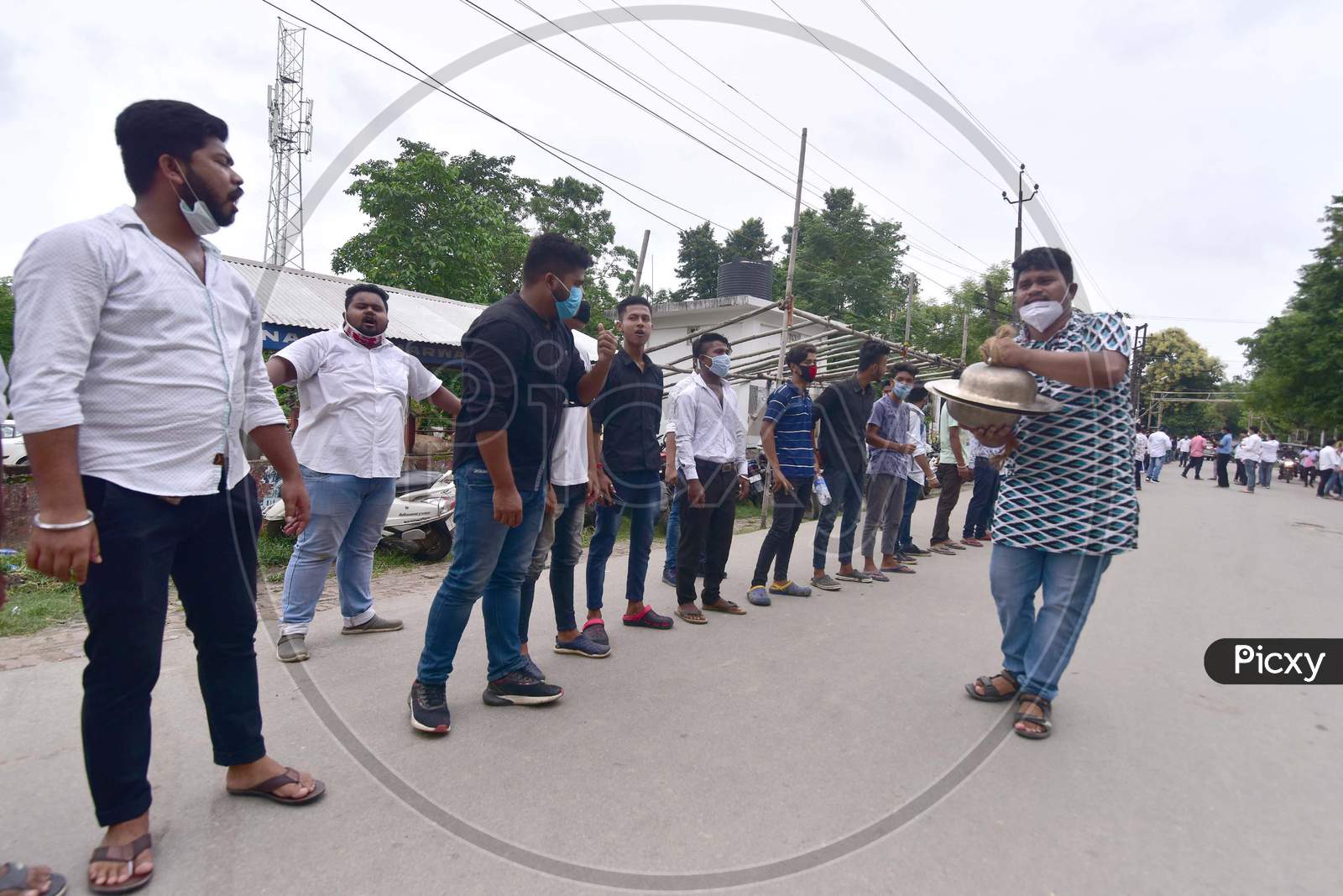 All Assam Students Union (AASU) Members Form A Human Chain  Against  A New Citizenship Law (CAA) In Nagaon District Of Assam, Friday, August 14, 2020.