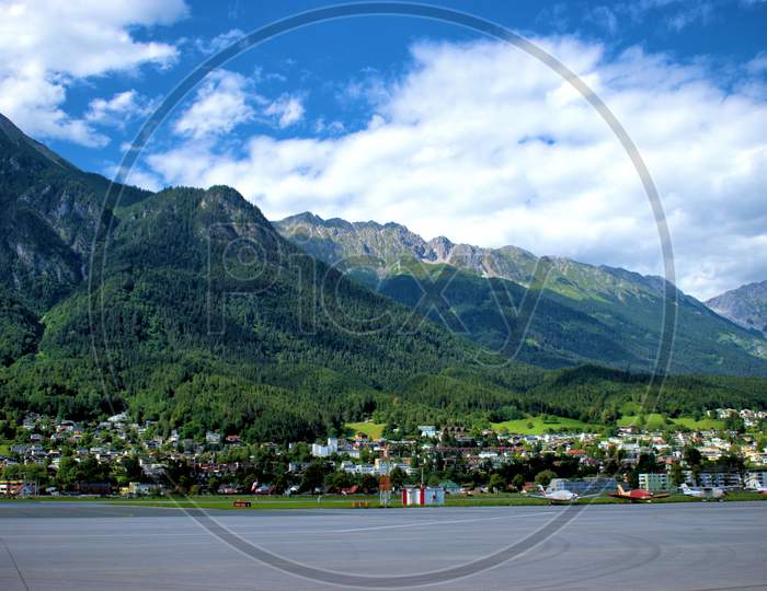 Apron of the Innsbruck international airport in Austria 5.7.2020