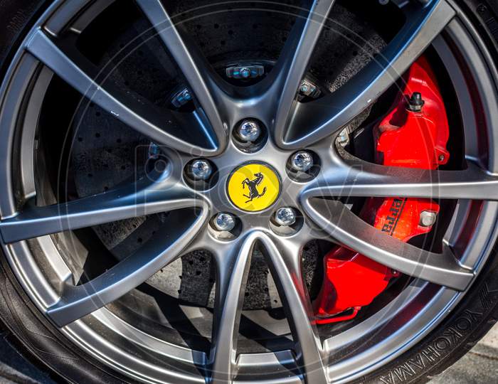 Ferrari Logo On A Wheel Of A Ferrari Sports Car