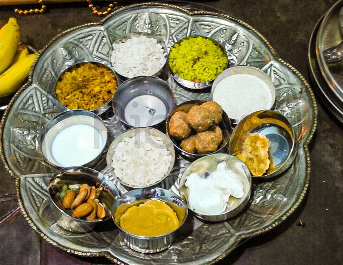 Silver plater offerings for God on the occasion of Krishna Janmashtami