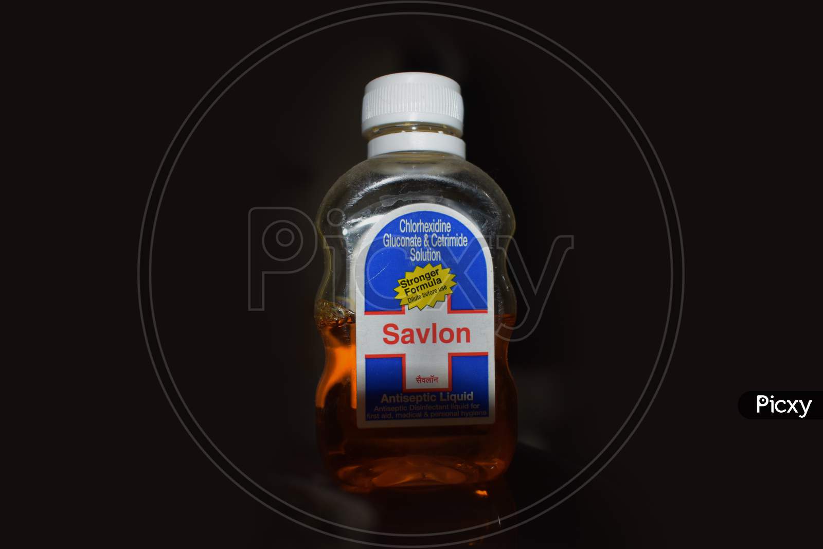 Savlon antiseptic liquid bottle.