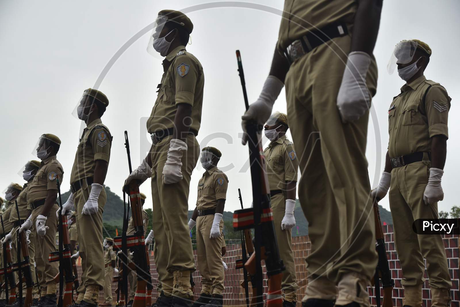 Police Personnel Rehearse For The Upcoming 74Th Independence Day Parade At Indira Gandhi Municipal Corporation Stadium, In Vijayawada, India, August 12, 2020.