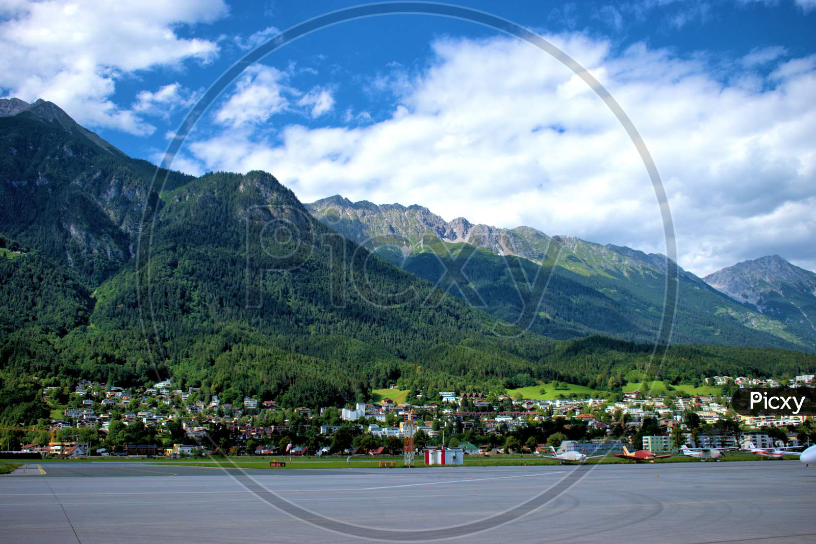 Apron of the Innsbruck international airport in Austria 5.7.2020