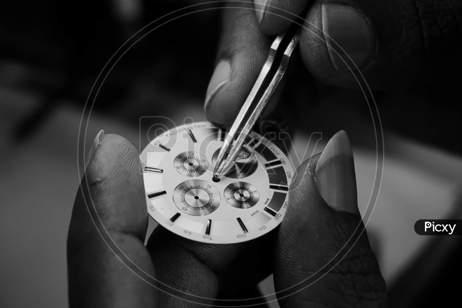 Watchmaker Examining The Dial Of A Watch