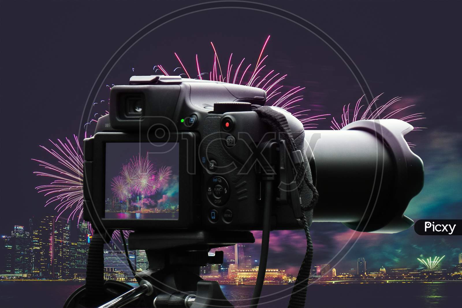 3 D Rendering Fireworks Sparking In Front Of Camera