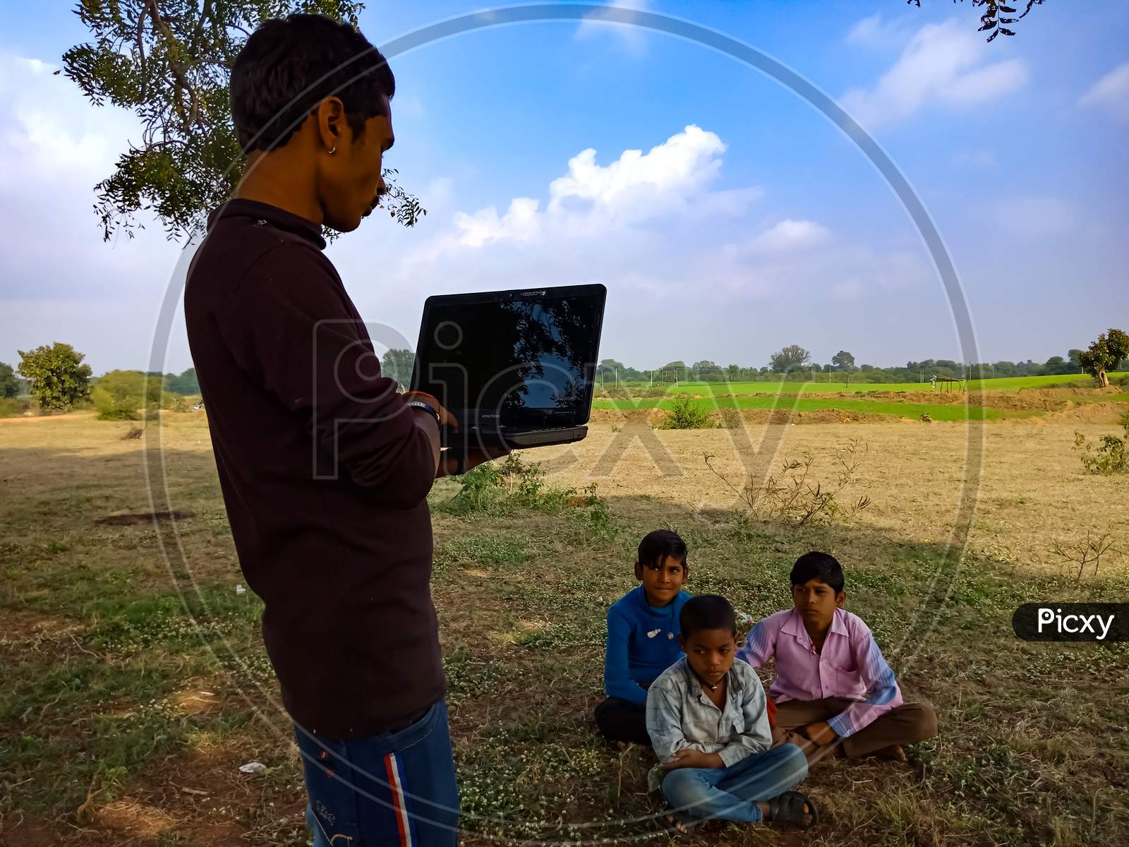 Indian Village Children Computer Education Awareness.