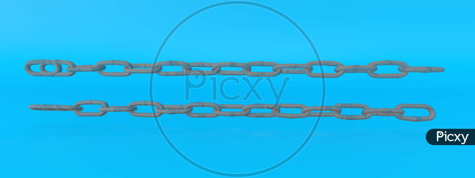 3D Render Rusty Chain Links Isolated On Blue Background