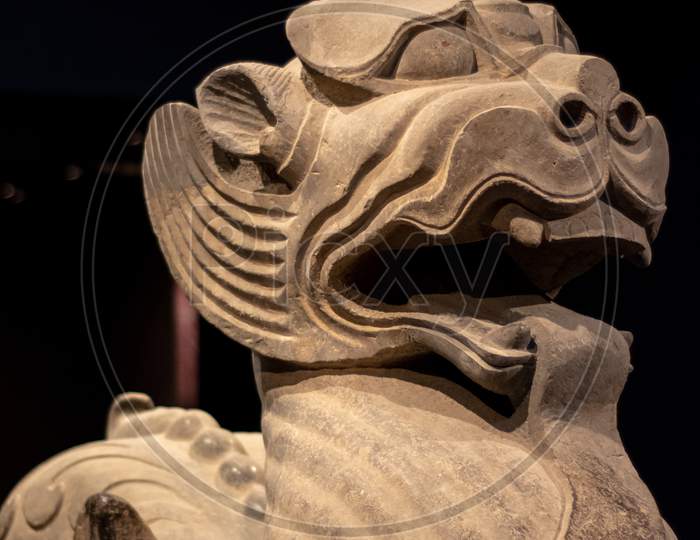 Stone Statue Of A Lion, Sui Dynasty, Exhibition In Luoyang Museum, Henan, China