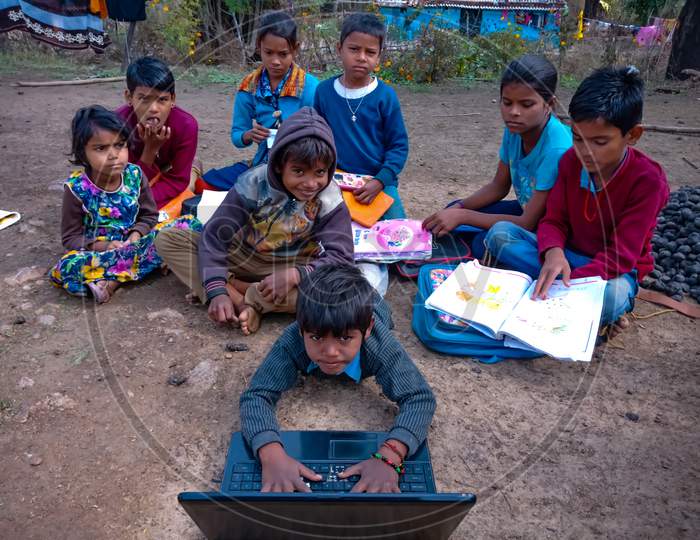 Indian Village Poor Kids Computer Education Awareness.