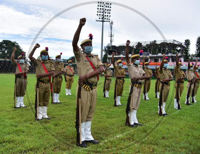 Assam Police Soldiers Take Part On The Occasion of 74th Independence Day Celebrations At Nurul Amin Stadium In Nagaon District Of Assam On August 15, 2020