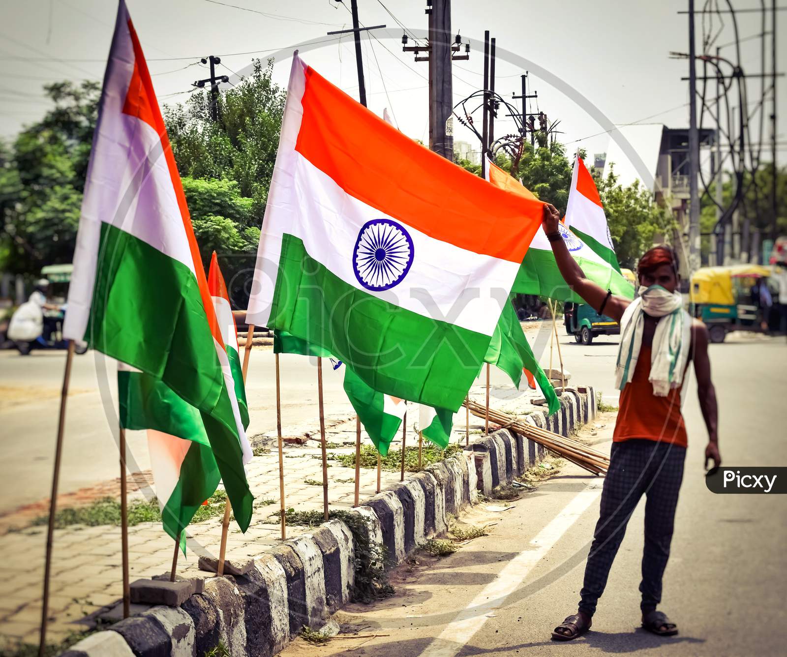 Man with ndian National flag