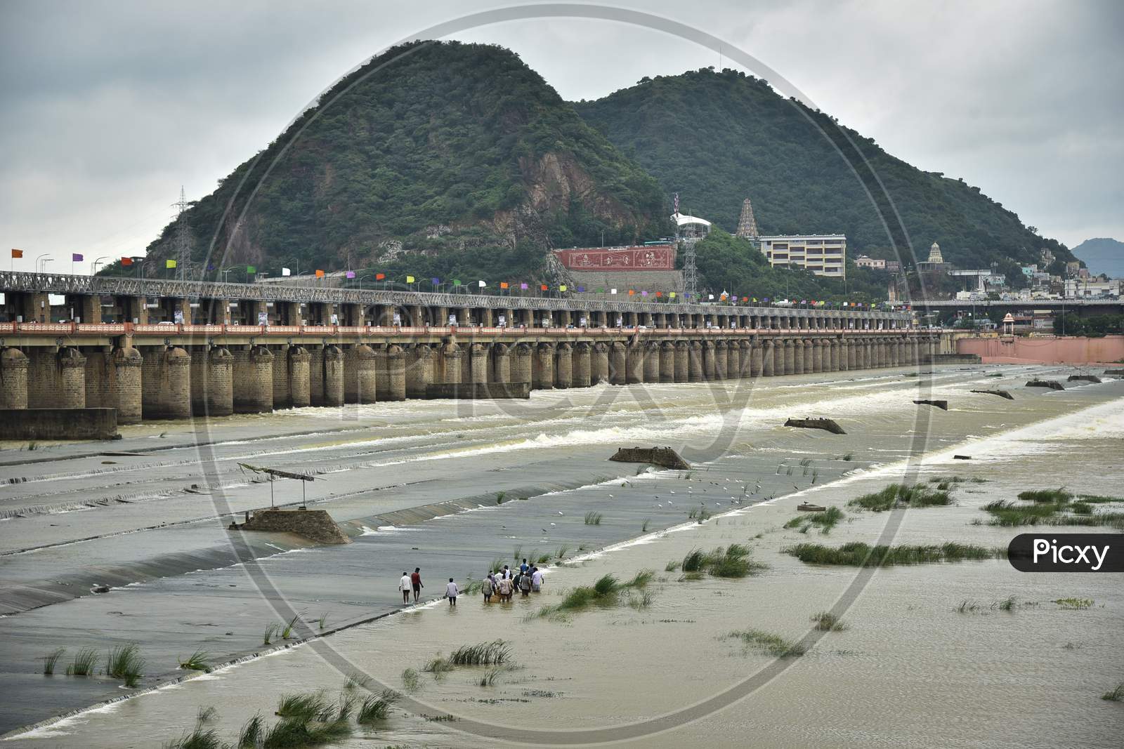 Surplus Water Released From The Prakasam Barrage Following Heavy Rains, In Vijayawada On August 13, 2020.