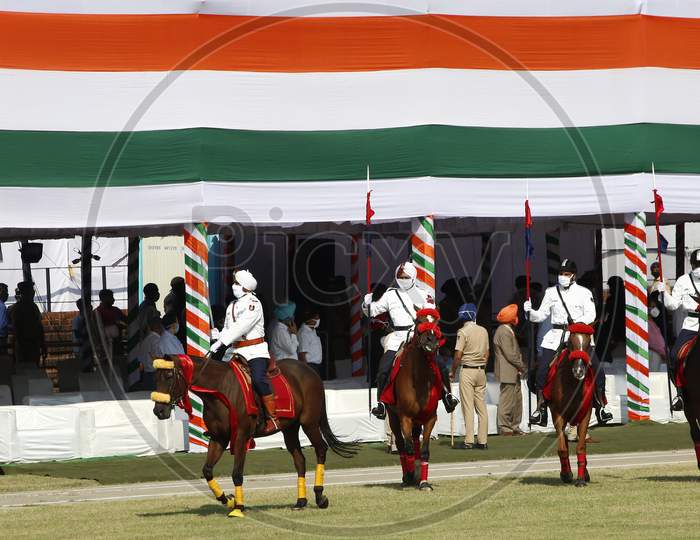 Policemen take part in India's 74th Independence Day celebrations In Chandigarh August 15, 2020