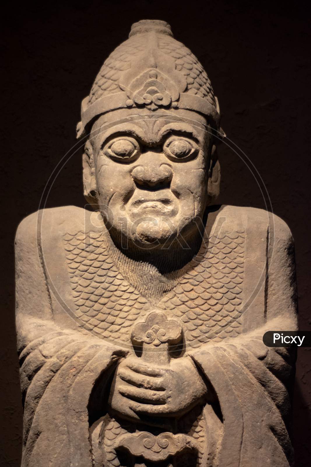 Ancient Stone Statue Of A Warrior In Luoyang Museum In Luoyang, China