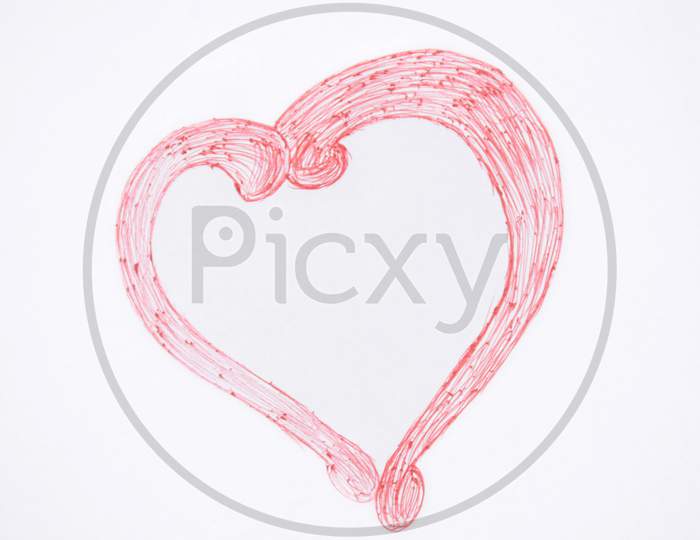 illustration of pen red love heart isolated on white background.